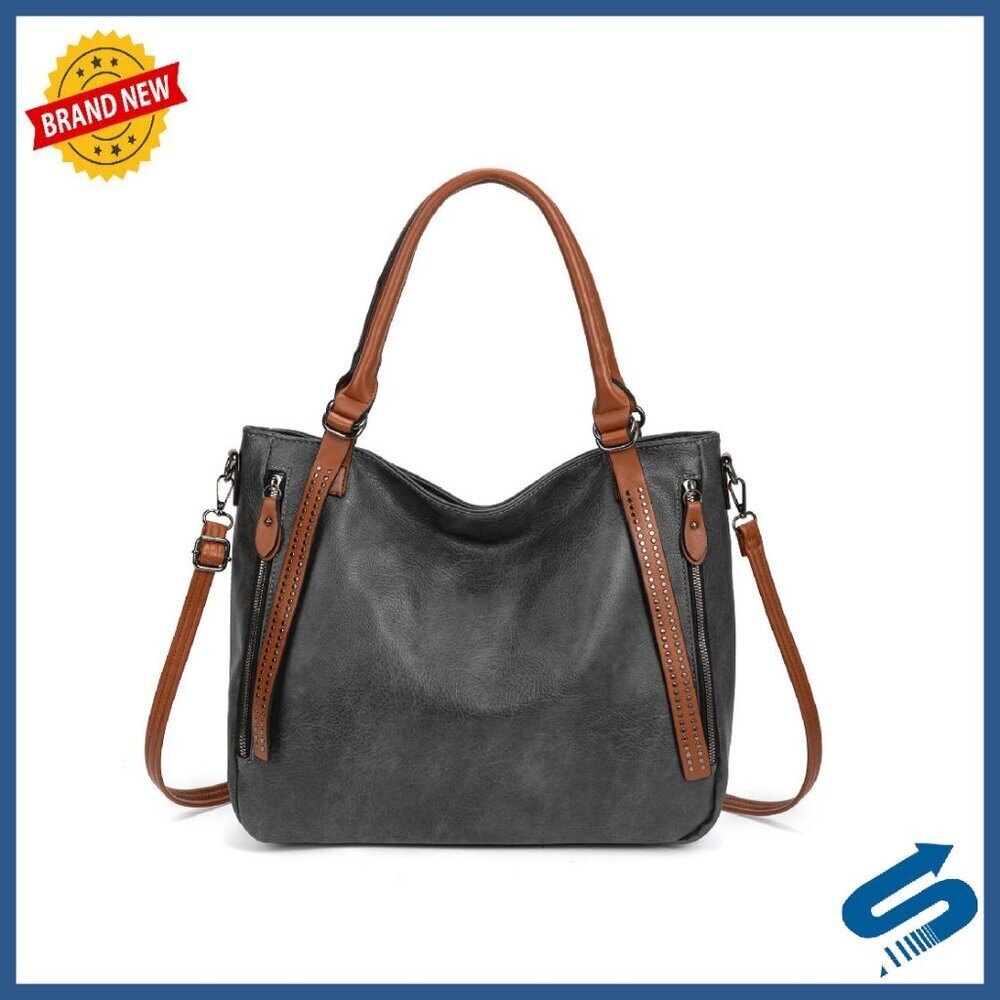 Large Vegan Leather Tote Bag with Adjustable Strap & Multiple Compartments